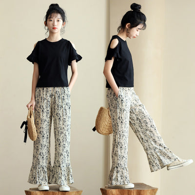 Floral Flared Pants/ Cutout Tops