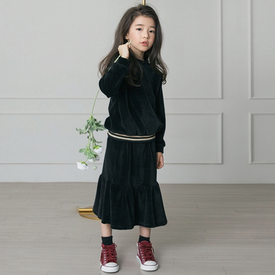 Korean Velvet Ruffle Midi Skirt Set Wear