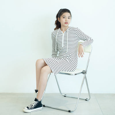 Lily Ribbed Knit Hoodie Dress with Striped