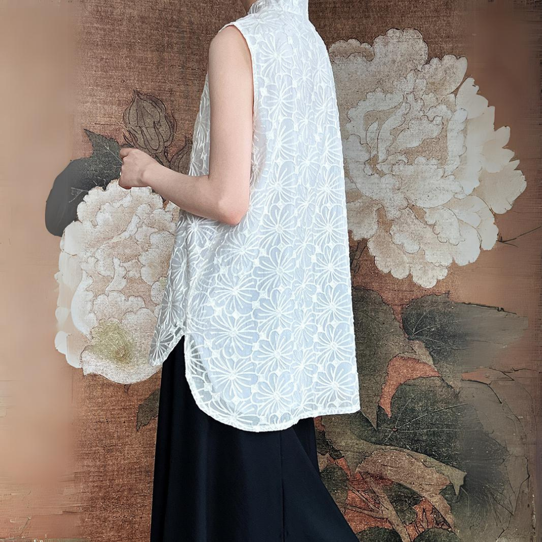 新中式天丝刺绣勾花马甲背心 New Chinese-Style Tencel