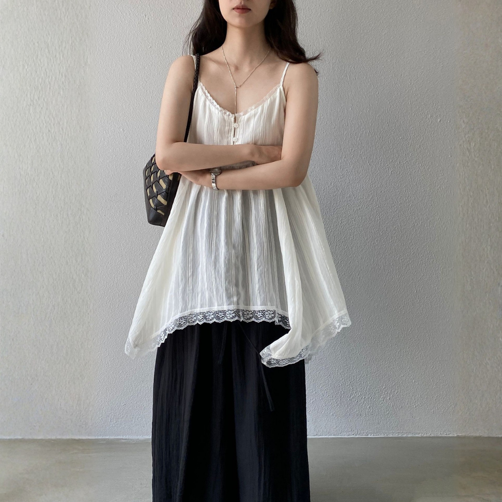 Lace Trim Textured Handkerchief Hem Cami Top – Fashionistakids Store